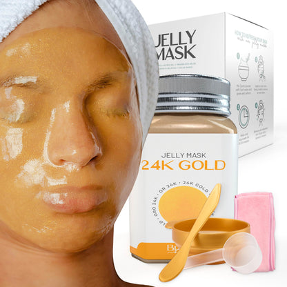 BRÜUN Peel-Off 24K Gold Jelly Mask for Face Care – A 23 fl oz Rubber Mask Jar for 30 to 35 Treatments – A Skin Care Moisturizing Gel Mask of Spa Set for Men, Women and Adults