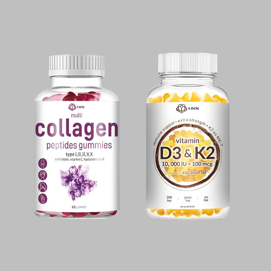 ABOK (1+1>2 Effect) Peptide Collagen Gummies + Vitamin D3K2 Gummies 120 Counts D3 Supplement Vitamin D3 K2 Vitamin Collagen